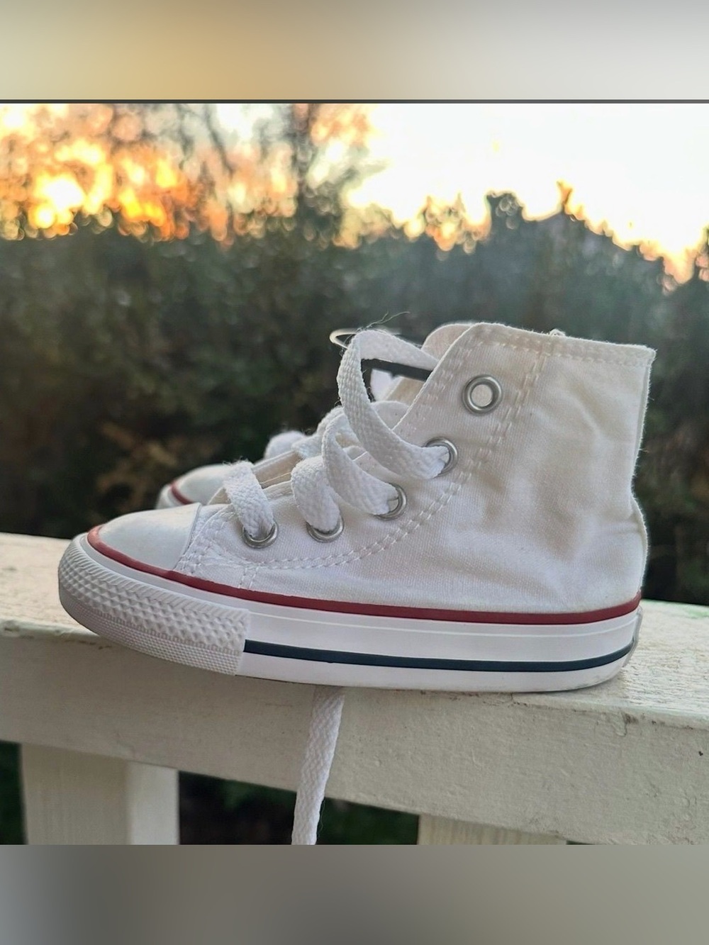 Toddler White High-Top Canvas Sneakers with Red & Blue Trim